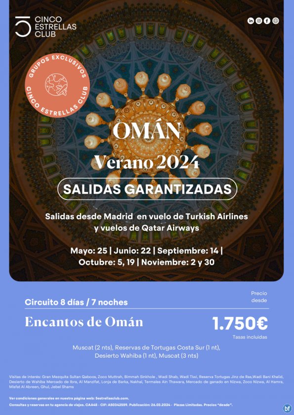 Omán desde 1.750 € Encantos de Omán desde Madrid 8d/7n Salidas garantizadas -cupos-