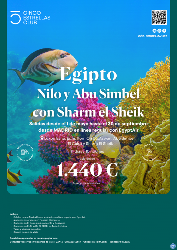 Egipto dsd 1.440 € Nilo y Abu Simbel con Sharm el Sheik 11d/10n salidas dsd Mad cupos con Salidas Garantizadas