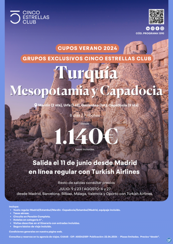 Turquia dsd 1.140 € Mesopotamia-Capadocia sal 8d/7n 11.06  dsd Mad gpos exclusivos 5Estrellas. RESERVA YA!!!.