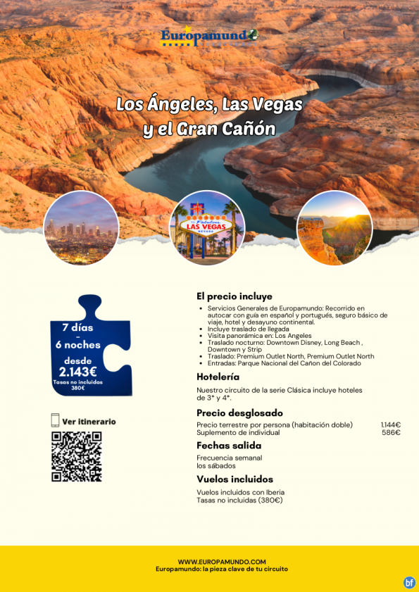 Los Ángeles, Las Vegas y el Gran Cañón: 7 días desde 2.143 € (vuelos incluidos, tasas no incluidas)