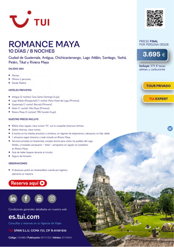 Especial Novios. Romance Maya. 10 d / 8 n. Tour Privado. Salida martes desde MAD desde 3.695 € 