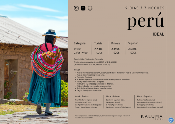 Perú Ideal 7 Noches con *Early Check-in garantizado y Plus Novios* hasta Diciembre desde 2.230 € 