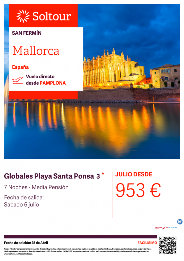 Mallorca - Globales Playa Santa Ponsa 3* Salidad 6 de Julio desde Pamplona