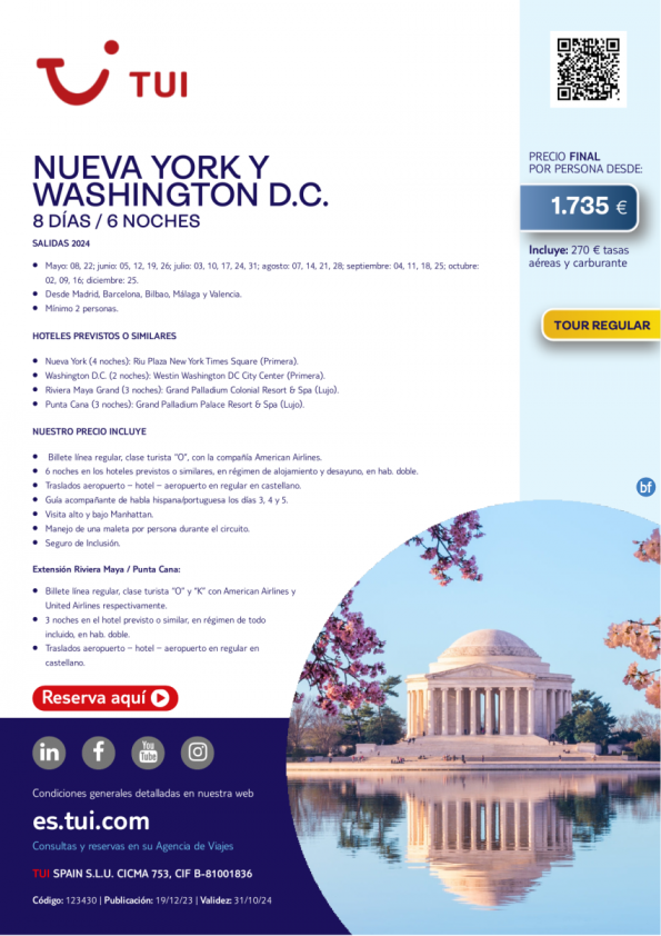 Nueva York y Washington D.C. 8 d / 6 n. Tour Regular. Salidas hasta DIC desde 1.735 € 