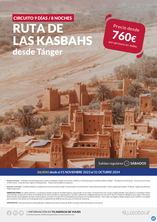 Circuito Ruta de las Kasbahs 9 días / 8 noches desde Tánger