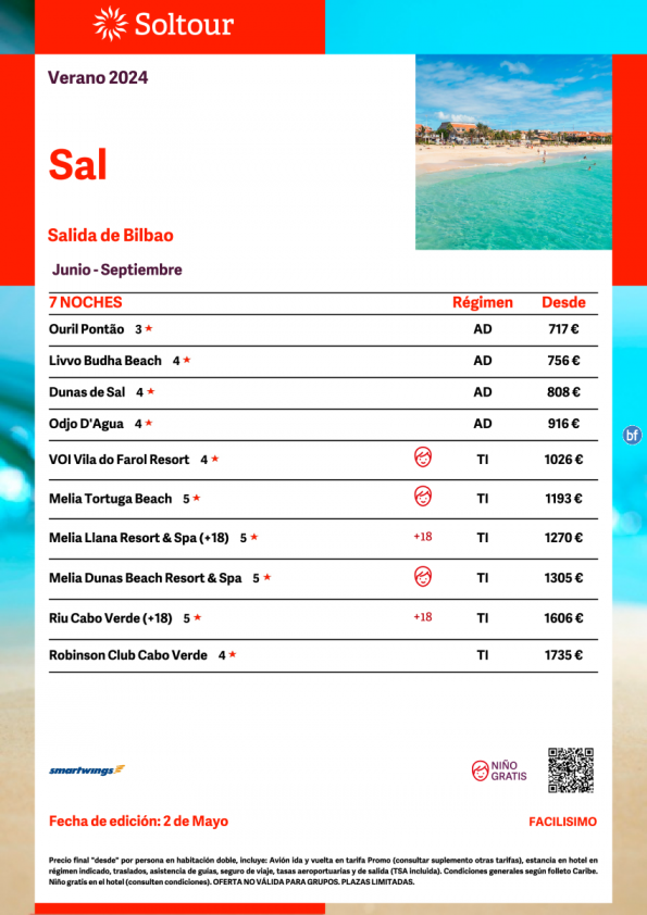 Isla de Sal (Cabo Verde) De Julio a Septiembre desde 717 € , salidas desde Bilbao