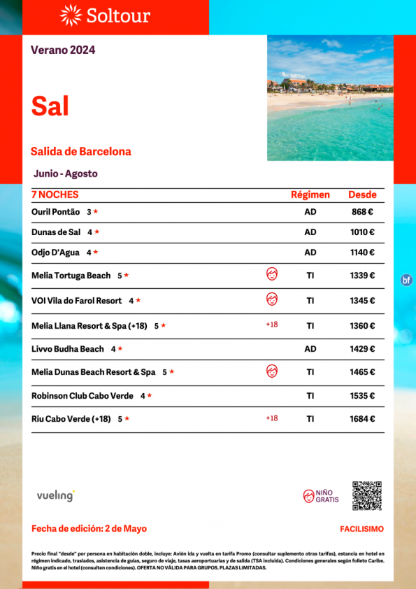 Isla de Sal (Cabo Verde) De Junio a Agosto desde 868 € , salidas desde Barcelona