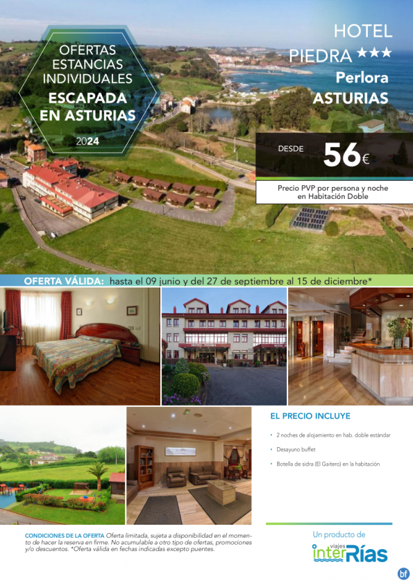 Escapada en Asturias Hotel Piedra 3* (Perlora - Asturias).- Hoteles para Individuales