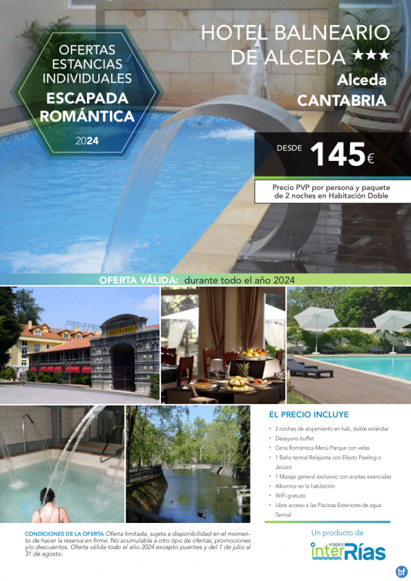 Escapada Romántica hotel Balneario de Alceda 3* (Alceda - Cantabria).- Hoteles para Individuales