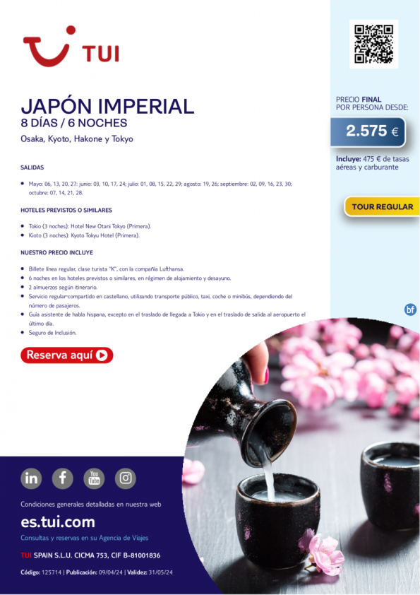 Japón Imperial. 8 d / 6 n. Tour Regular. Salidas hasta OCT desde 2.575 € 