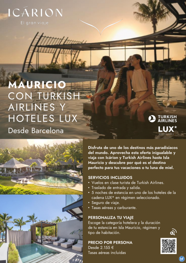Mauricio desde Barcelona con Turkish Airlines y hoteles LUX*