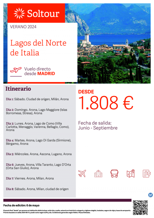 Lagos del Norte de Italia desde 1.808 € , salidas de Junio a Septiembre desde Madrid