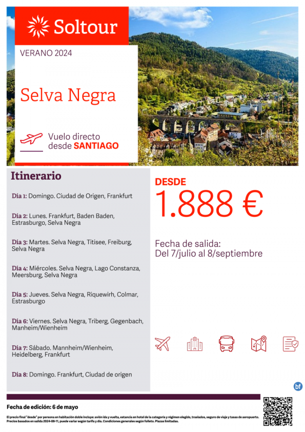 Selva Negra desde 1.888 € , salidas del 7 Julio al 8 Septiembre desde Santiago