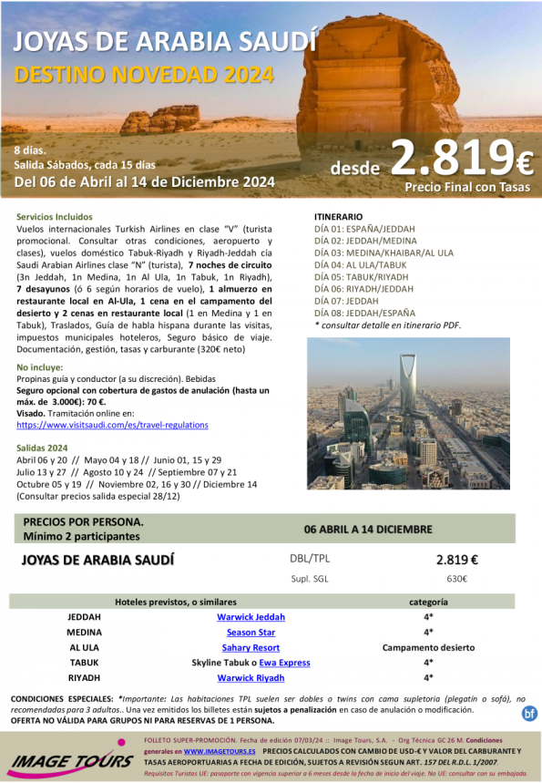NOVEDAD 2024: Joyas de Arabia Saudí, circuito 8ds en español: Jeddah-Medina-Al ula-Tabuk-Riyadh, desde 2.819 € 