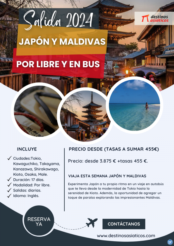 Japón por libre y Maldivas. Viaje en bus: Salidas diarias, 17 días. ¡Reserva ya!