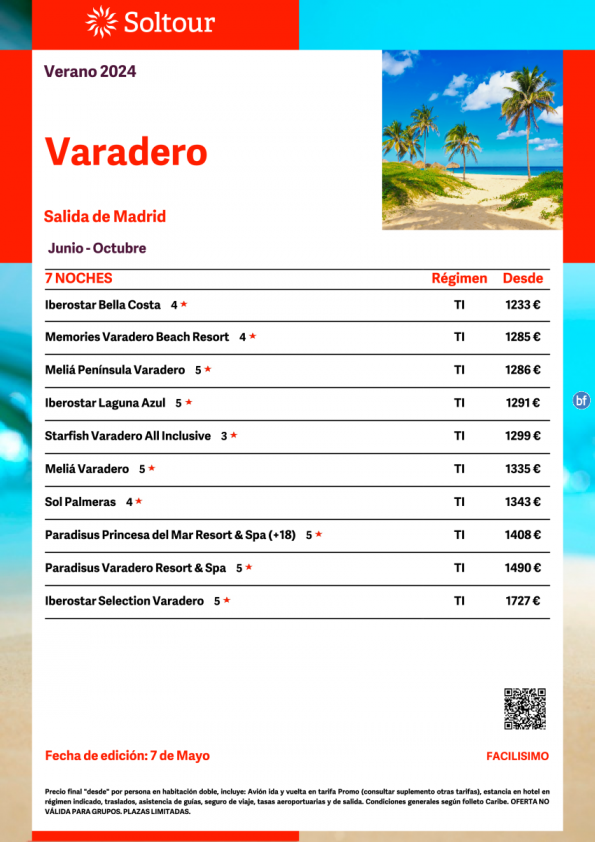Varadero (Cuba) desde 1.233 € , salidas de Junio a Octubre desde Madrid
