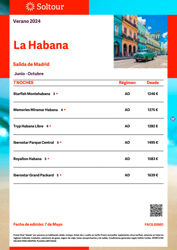 La Habana (Cuba) desde 1.246 € , salidas de Junio a Octubre desde Madrid