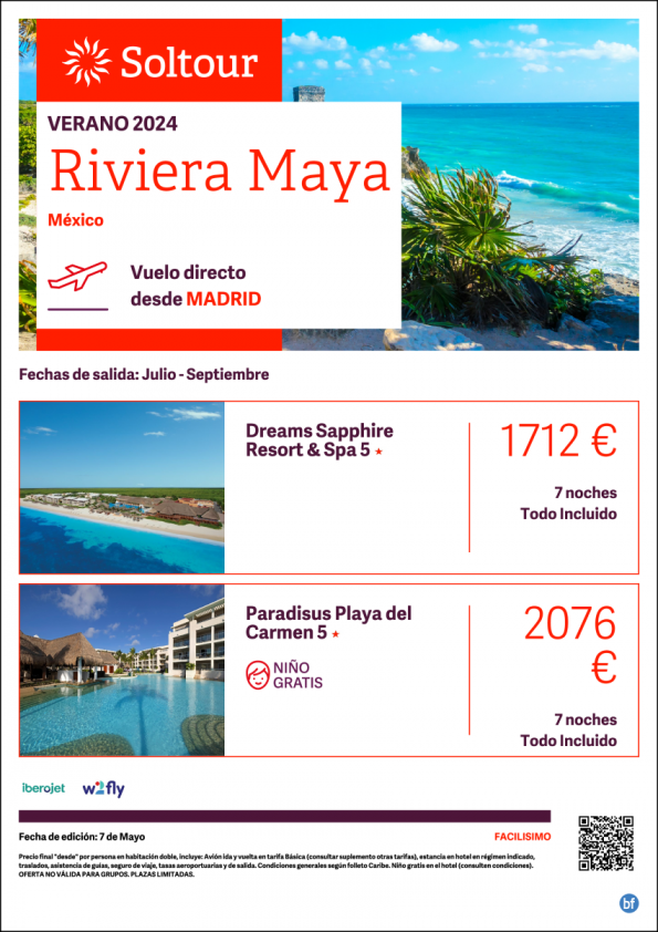 Riviera Maya (México) desde 1.712 € , salidas de Julio a Septiembre desde Madrid