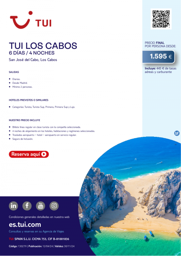 TUI Los Cabos. 6 d / 4 n. Salidas diarias desde MAD desde 1.595 € 