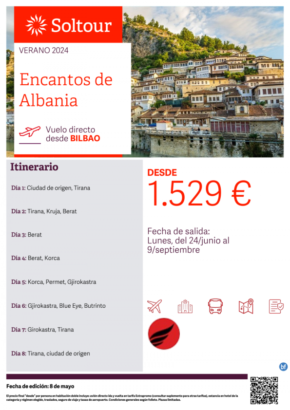 Encantos de Albania desde 1.529 € , salidas del 24 Junio al 9 Septiembre desde Bilbao