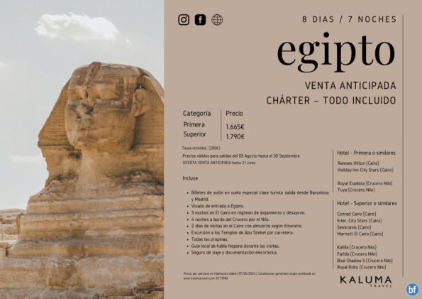Charter Egipto Todo Incluido 7noches - Venta Anticipada Agosto-Septiembre desde 1.665 € 