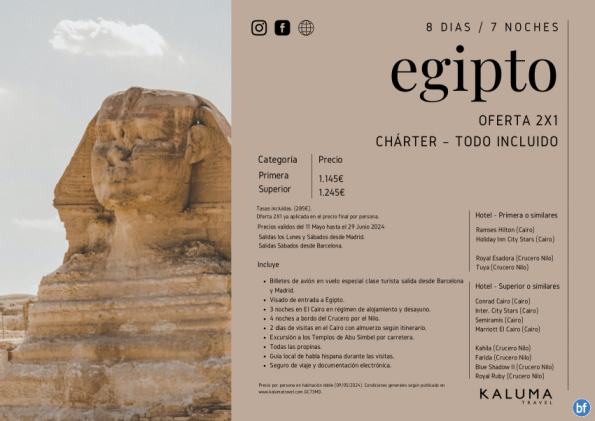 Charter Egipto Todo Incluido 7noches - OFERTA 2x1 hasta Junio desde desde 1.145 € 