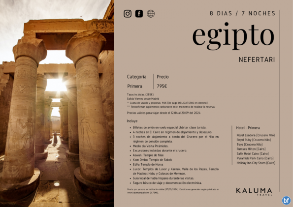 Egipto Nefertari 7 noches - Vuelo Especial salidas Madrid hasta Septiembre desde 795 € 