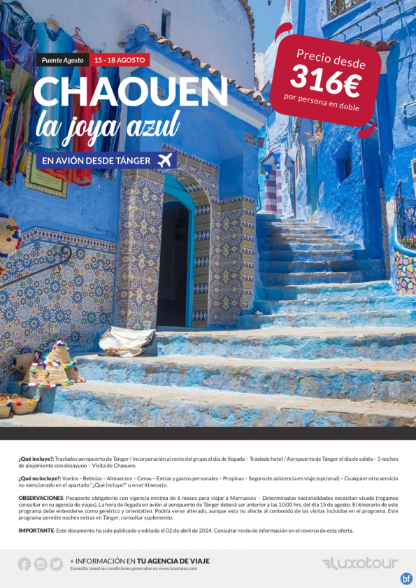 Puente Agosto - Chaouen, la joya azul en avión desde Tánger | 15 - 18 Agosto