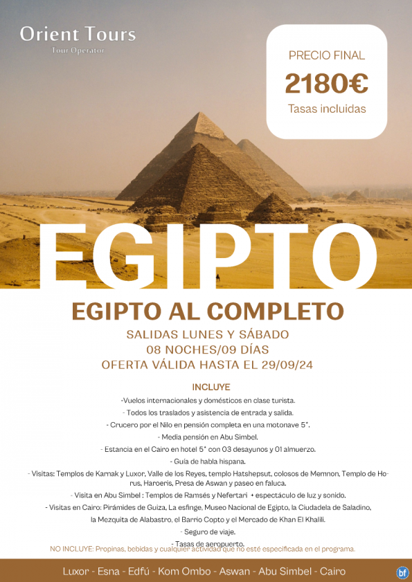 Egipto   al completo x 08 noches - 09 dias con noche en Abu Simbel. Salida cada sábado y lunes.