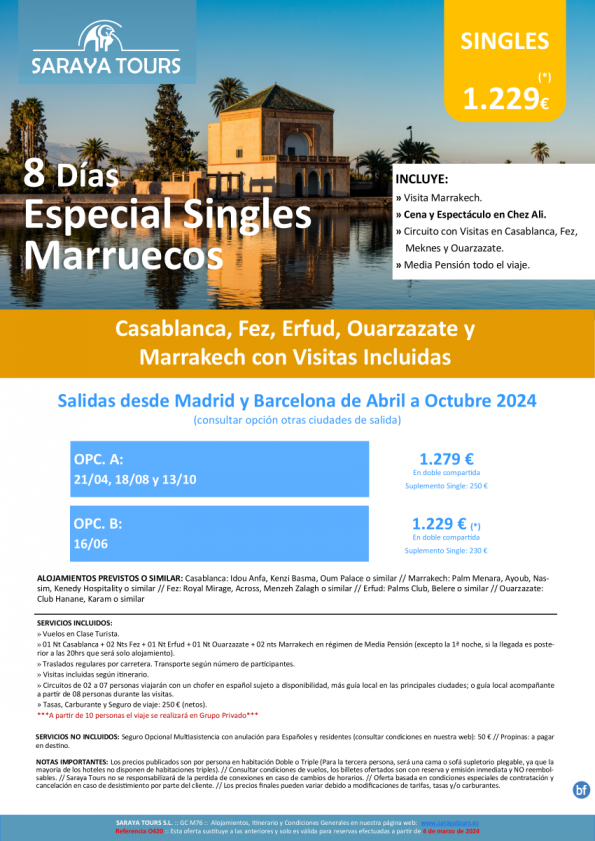 Especial Singles Marruecos 8 días