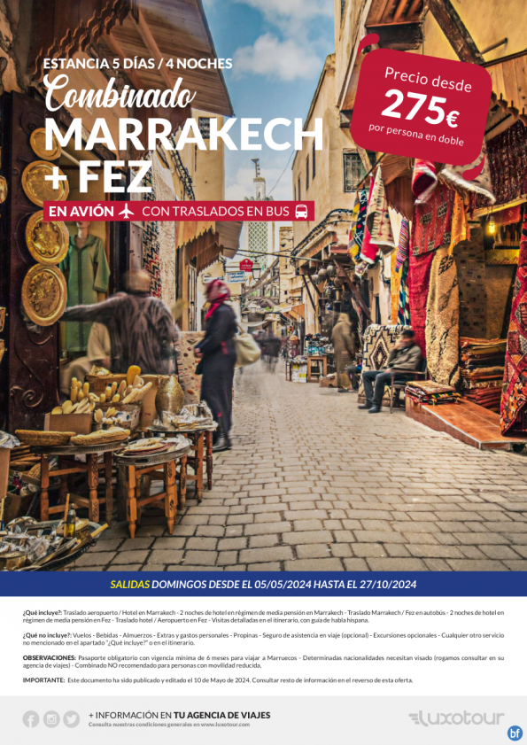 Combinado Marrakech + Fez en avión con traslados en bus | 5 días / 4 noches