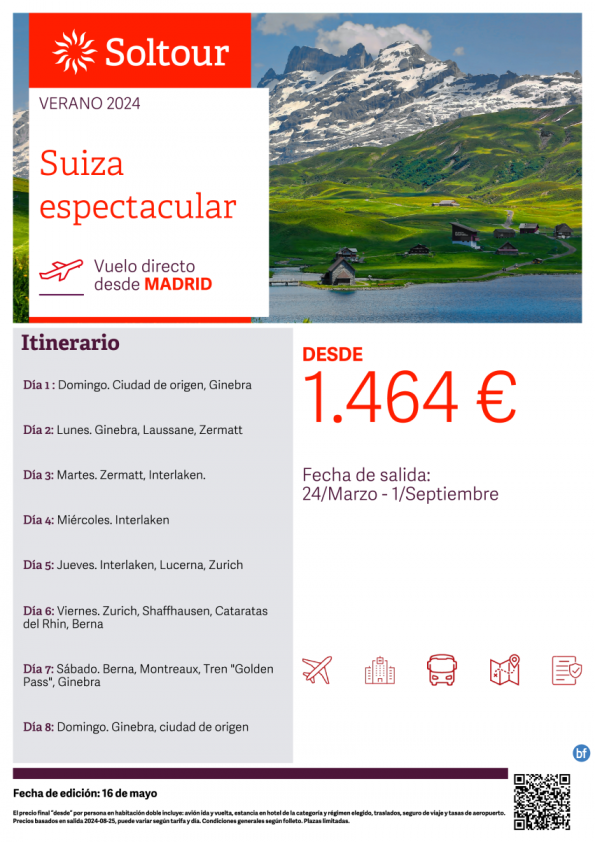 Suiza Espectacular desde 1.464 € , salidas de Mayo a Septiembre desde Madrid