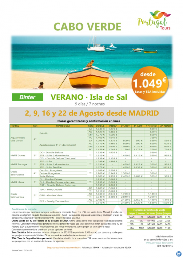 VERANO - Cabo Verde -Isla de Sal desde Madrid - 9 días/7 noches-Salidas: 2, 9, 16 y 23 de agosto desde 1049 € 