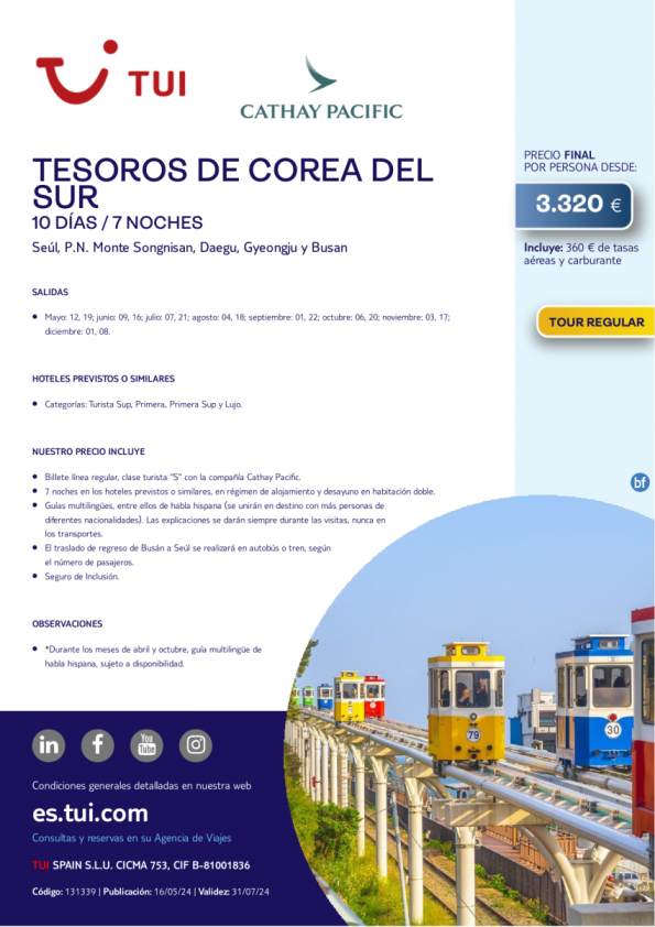 Tesoros de Corea del Sur. 10 d / 7 n. Tour Regular. Salidas hasta DIC desde 3.320 € 