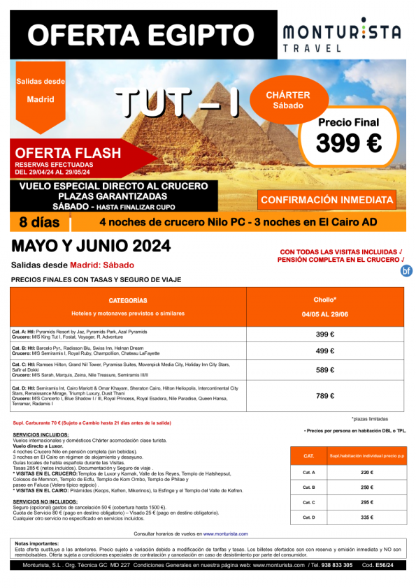 of.Flash - TUT I **desde 399 € --GANGA-- salida desde Madrid los sábados. 8 días,4n Crucero,3n Cairo+Visitas