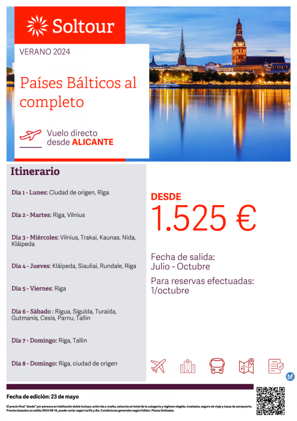 Países Bálticos al completo desde 1.525 € , salidas de Julio a Octubre desde Alicante
