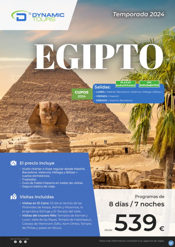 ?EGIPTO??Cupos 2024 € (8d/7n): 4/3N de crucero + 3/4N en El Cairo ? salidas: mad, bcn, agp, vlc, bio?desde 539 € 