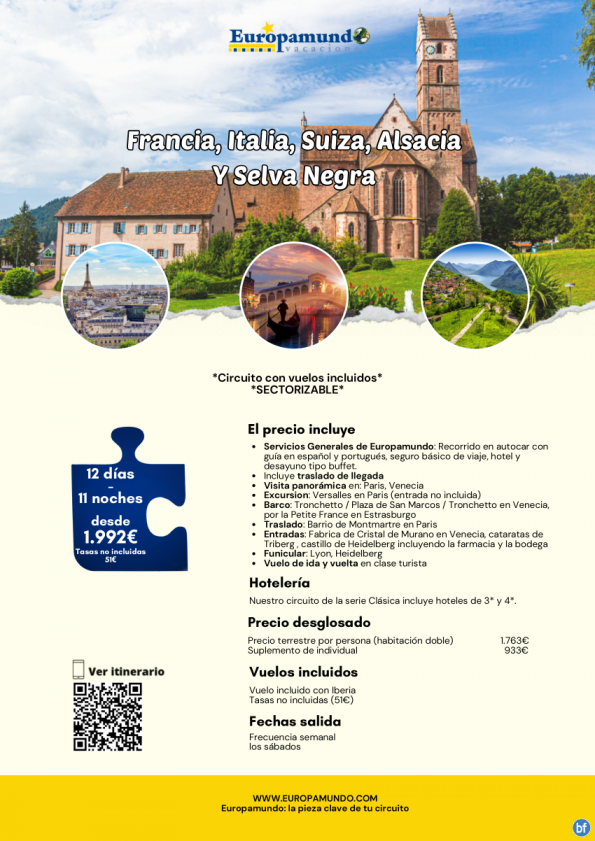 Francia, Italia, Suiza, Alsacia y Selva Negra: 12 días desde 1.992 € (vuelos incluidos, tasas no incluidas)