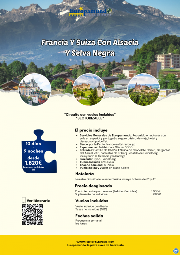 Francia y Suiza Con Alsacia y Selva Negra: 10 días desde 1.820 € (vuelos incluidos, tasas no incluidas)