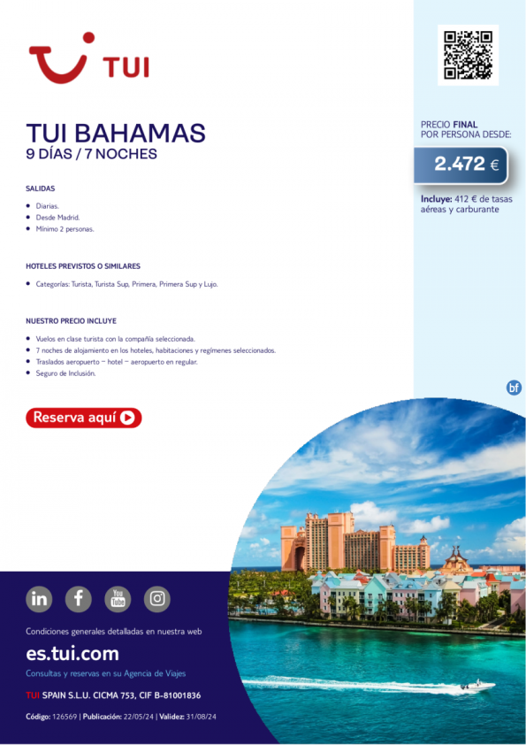 TUI Bahamas. 9 d / 7 n. Salidas diarias desde MAD desde 2.472 € 