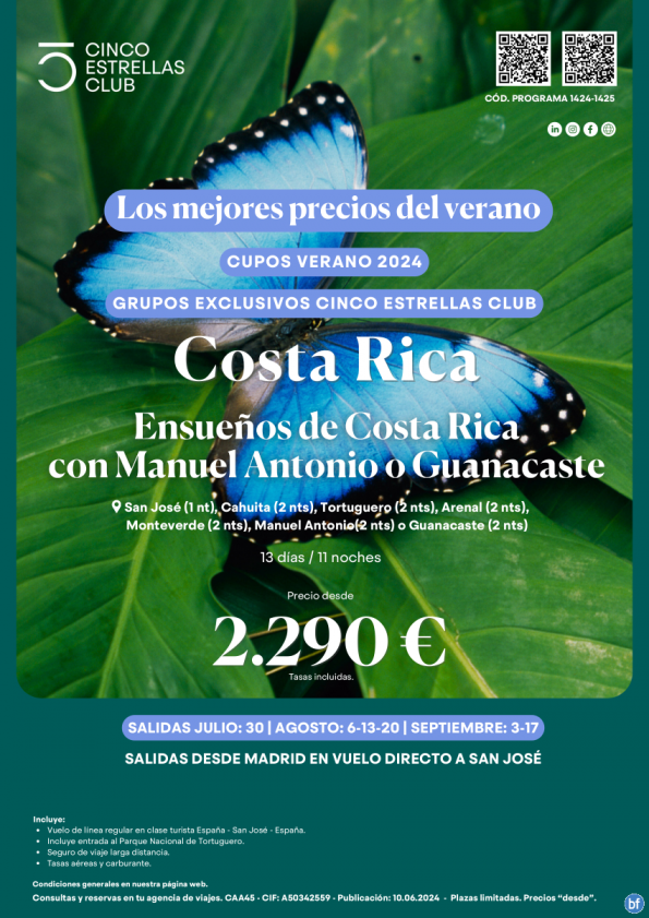 Costa Rica dsde 2.290 € Ensueños con M.Antonio o Guanacaste 13d/11n dsd Mad. sal julio:30 ago:6,13,20 sep:3,17