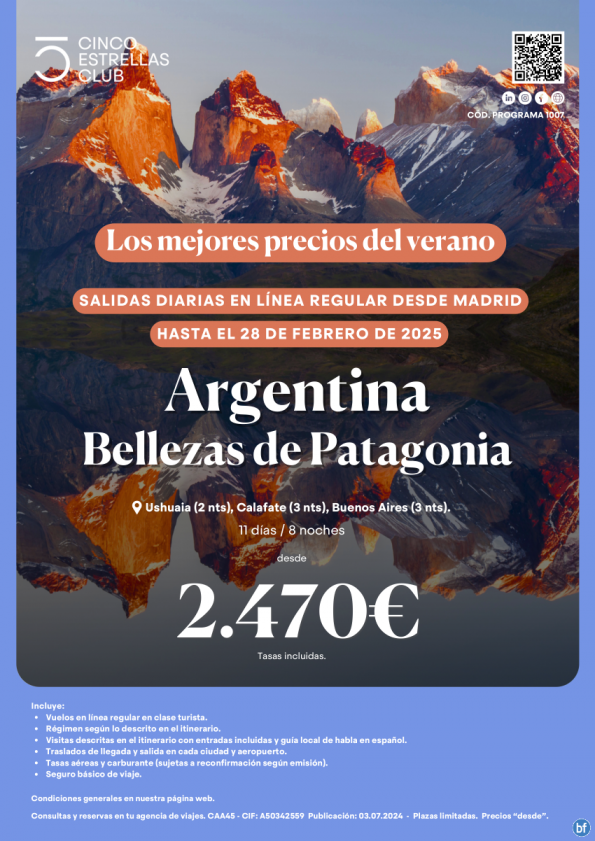 NOVEDAD!!!! Argentina desde 2.470 € Bellezas de Patagonia 11d/8n Salidas diarias desde Madrid