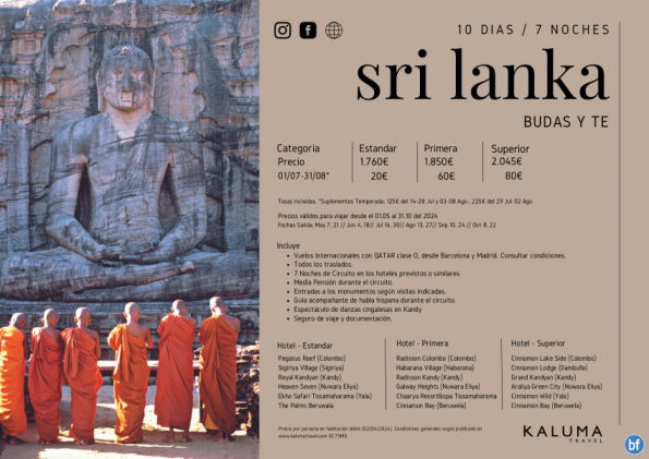 Sri Lanka Budas y Té 10 Días / 7 Noches - Salidas Garantizadas hasta Octubre desde 1.760 € 