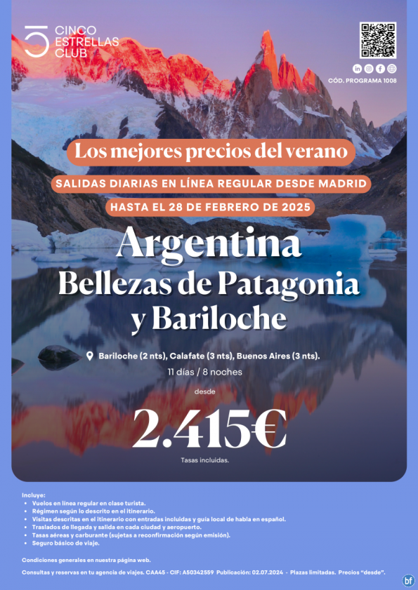 NOVEDAD!!!! Argentina desde 2.415 € Bellezas de Patagonia y Bariloche 11d/8n Salidas diarias desde Madrid