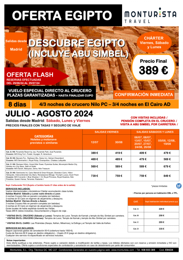 of.Flash®-Descubre Egipto(Incluye ABU SIMBEL)**desde 389 € -salida Mad vnes,sáb,lun, 8 días 4/3ncrucero+3/4n Cai