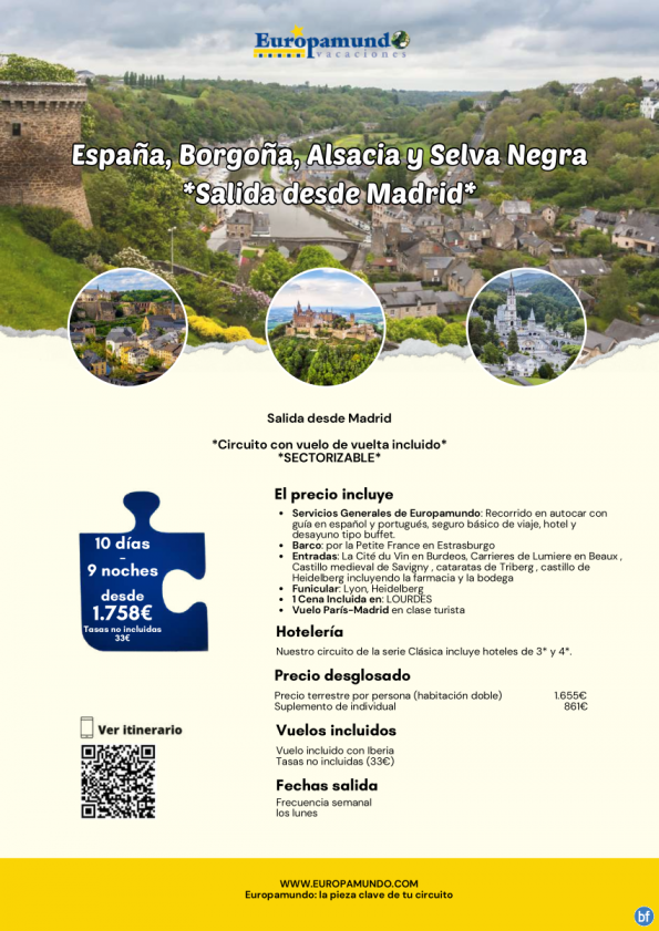 España, Borgoña, Alsacia y Selva Negra: 10 días desde 1.758 € (vuelos incluidos, tasas no incluidas)