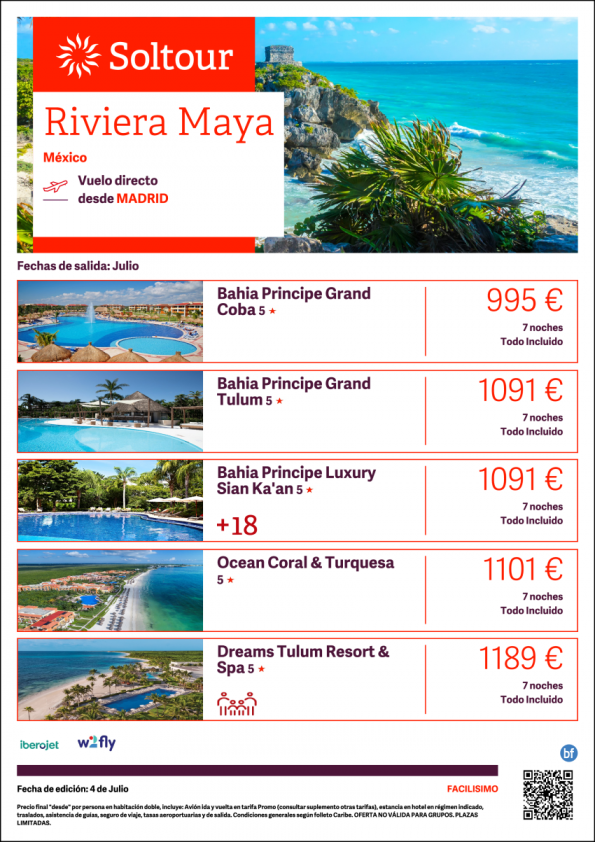 Riviera Maya (México) desde 995 € , salidas en Julio desde Madrid