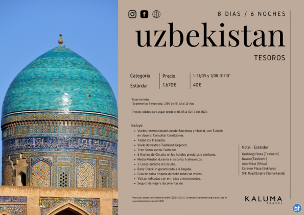 Tesoros de Uzbekistan 8 Días / 6 Noches + *Early Check-in garantizado* hasta Diciembre desde 1.670 € 