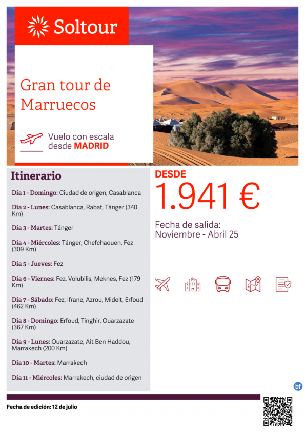 Gran tour de Marruecos -Salidas de Noviembre 2024 - Abril 2025 desde Madrid