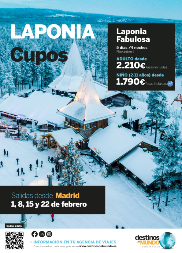 Cupos ?Laponia Fabulosa Rovaniemi 5d/4n Desde 2.210 € ADT y 1.790 € CHD - Salidas Ib desde Mad Feb 2025